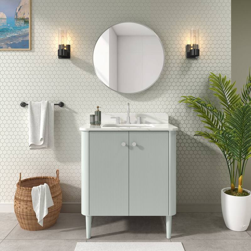 Haley Bathroom Vanity in Soft Sage with Alluring Quartz Top