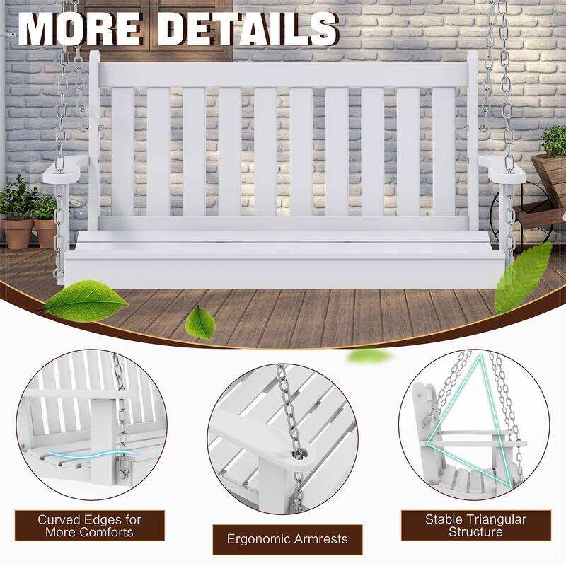 Futzca Outdoor Wooden Porch Swing, Bench Swing with Hanging Chains