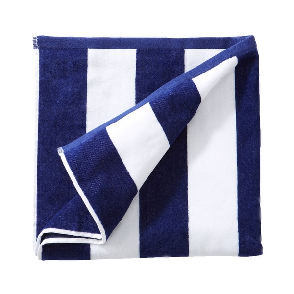 Linery & Co. Oversized Cotton Cabana Beach Towel, 40" x 70" - Oversized- 35" x 70" - Navy