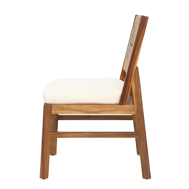 Christopher Knight Home - Itsuko 6-Piece Outdoor Acacia Wood Dining Set with Woven Wicker Back Chairs, Bench & Slat Dining Table