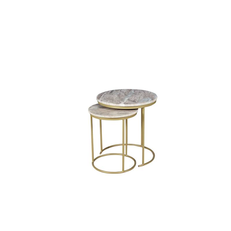 Marble Nesting Coffee Table Set Of 2 With Metal Frame - Brown