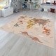 preview thumbnail 1 of 6, Kids Rug Play Mat with World Map & Dinosaurs in Beige 2'8" x 4'11"
