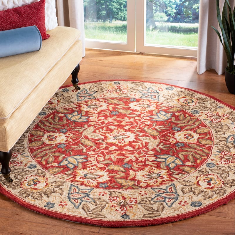SAFAVIEH Handmade Chelsea Higinia French Country Wool Rug - 3' Round - Red/Ivory