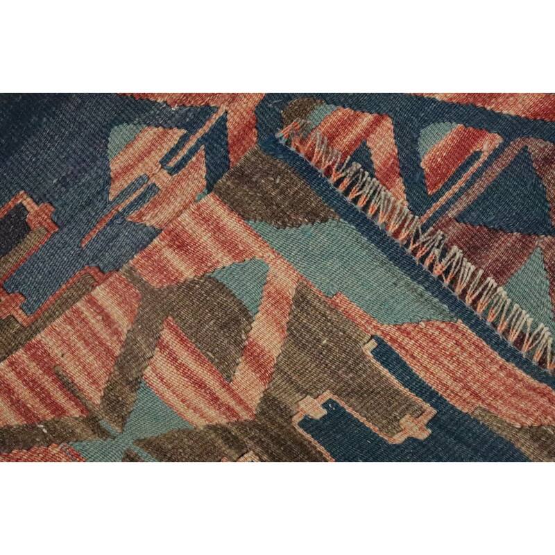 Hand Woven Oriental 100% Wool Carpet Southwestern Tribal Navy Blue & Blues Kilim Area Rug - 9' 9'' X 5' 1''