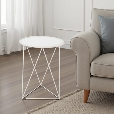 Accent Table, 18 Inch, Round Mirror Top and Open White Metal Base