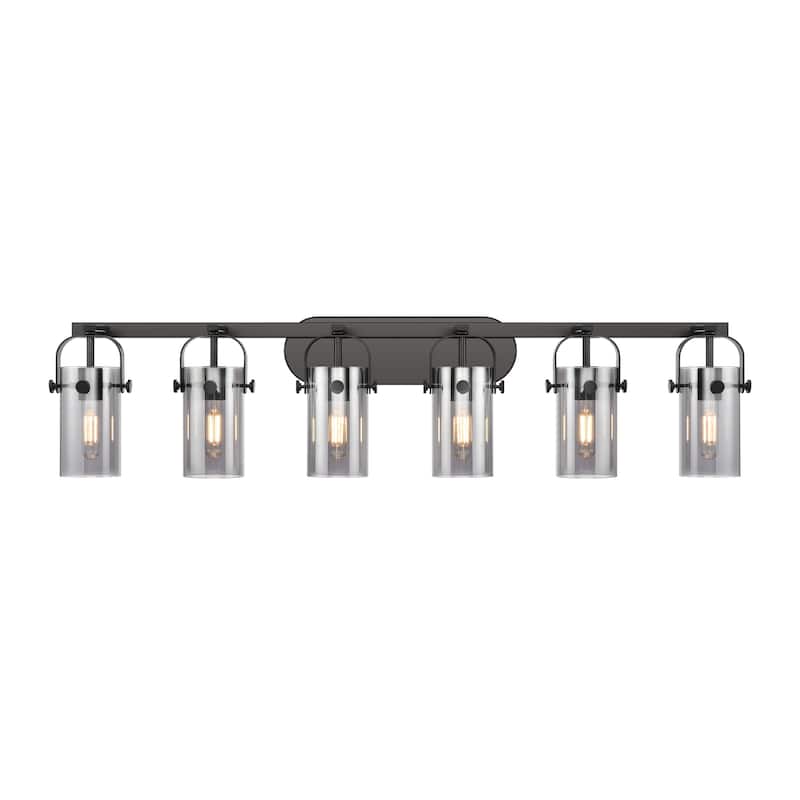 Innovations Lighting Pilaster II Cylinder - 6 Light 7" Wall-Mounted Bath Vanity Light - Matte Black/Light Smoke