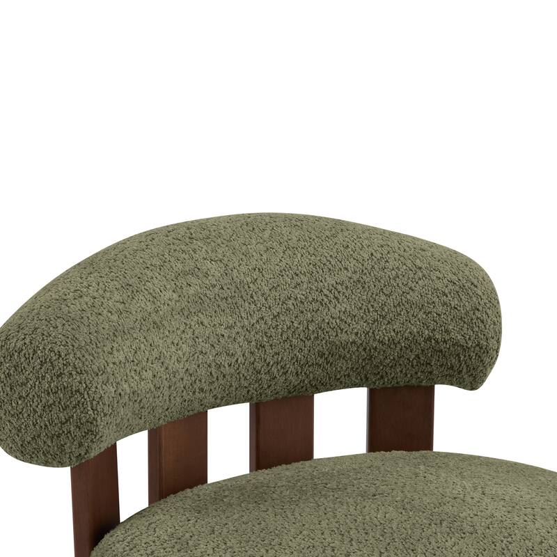 Roomfitters Modern Boucle Fabric Accent Chair with Round Seat and Wood Base