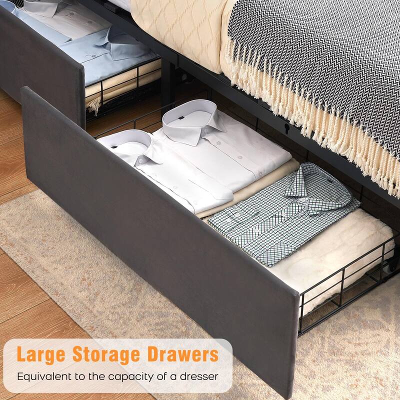 Queen Bed Frame with 4 Storage Drawers
