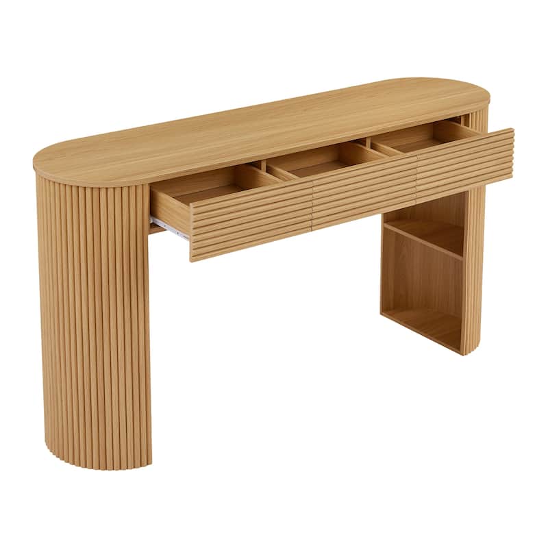 Christopher Knight Home - Maravelle MDF 3 Drawers Console Table with Round Slat Texture and Storage