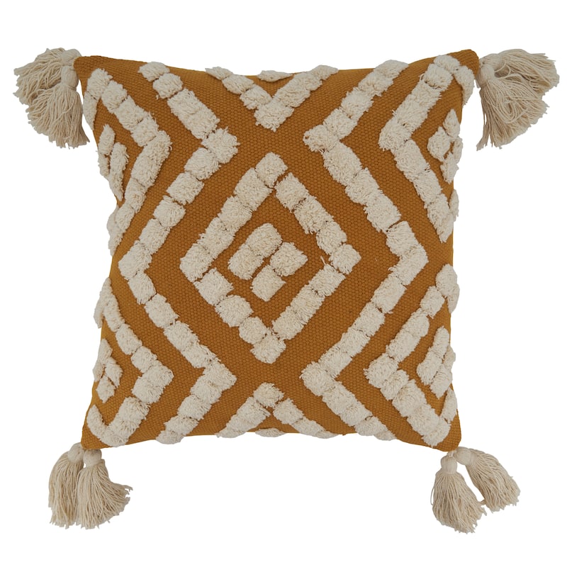 Tufted Throw Pillow With Tassel Design , 18"x18"