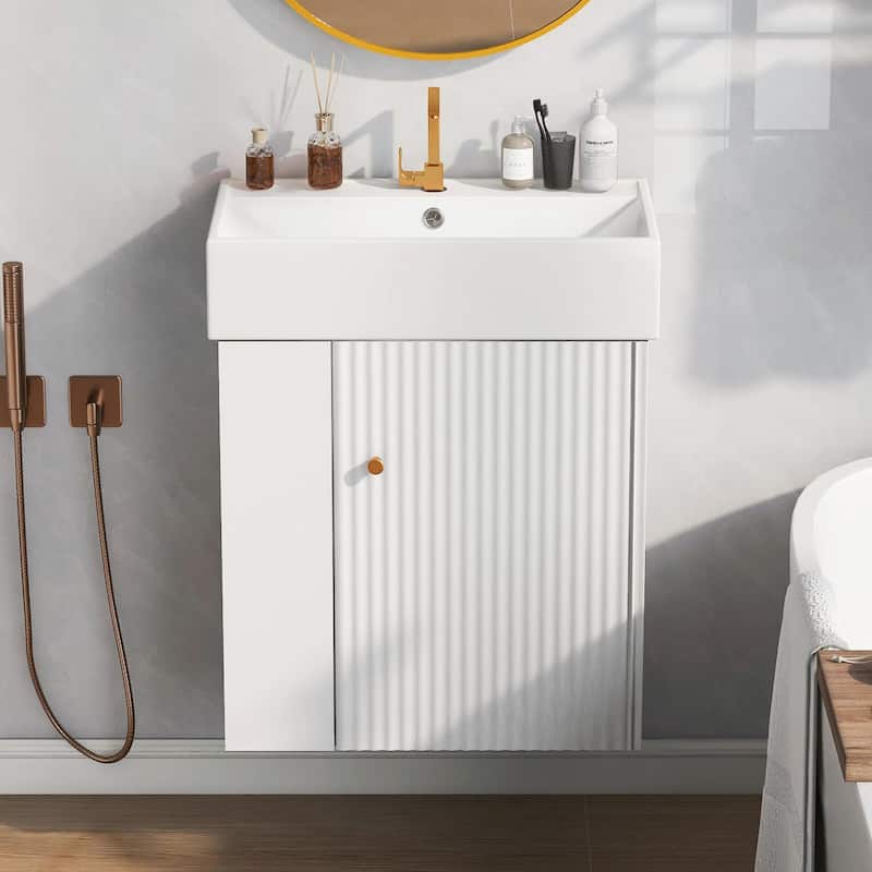 21.6-Inch Modern Floating Bathroom Vanity with Ceramic Basin