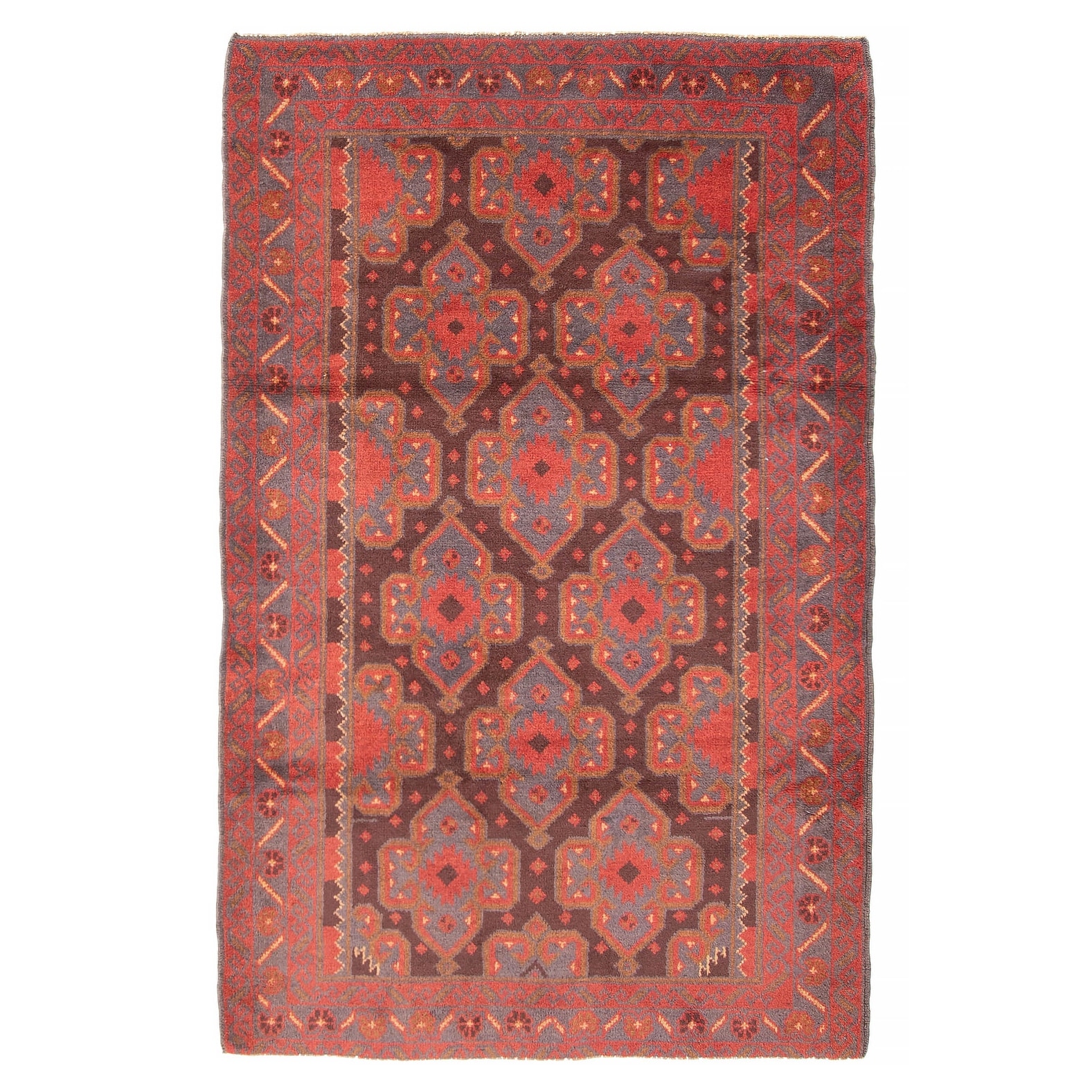 ECARPETGALLERY Hand-knotted Baluch Dark Brown Wool Rug - 4'0 x 6'4