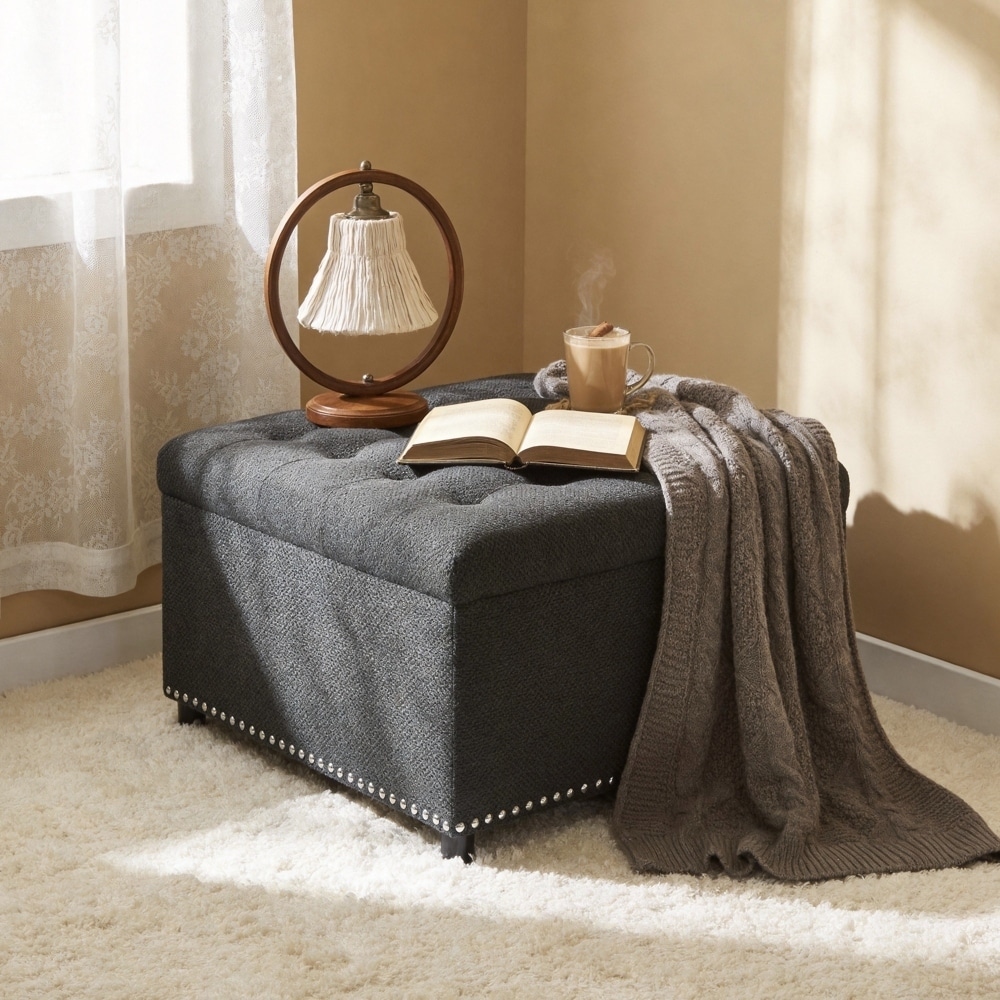 Square Storage Nailhead Trim Ottoman