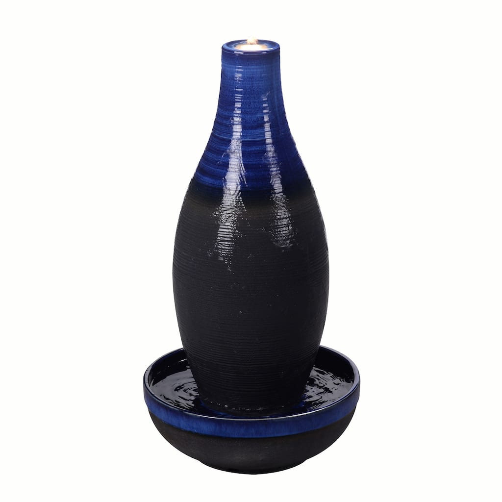 LED Lighted Ceramic Outdoor Garden Water Fountain - 30" - Blue