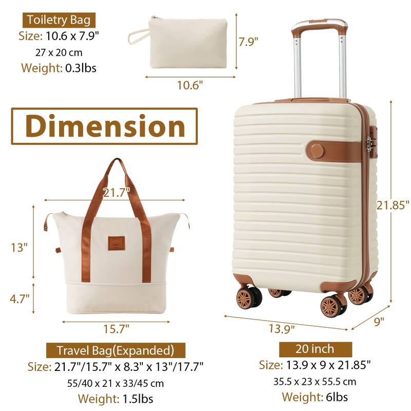 3 Piece Luggage Sets, Lightweight Hardshell ABS Carry on Luggage with Spinner Wheels and 3-dial TSA Lock, for Men and Women