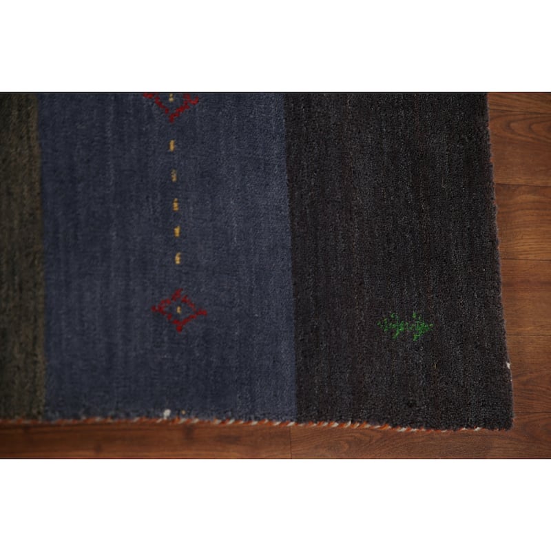 Multi-Color Striped Gabbeh Indian Area Rug Handmade Tribal Wool Carpet - 8'4"x 9'5"