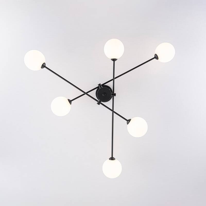 Linear Sputnik Frosted Glass Globe Semi Flush Chandelier