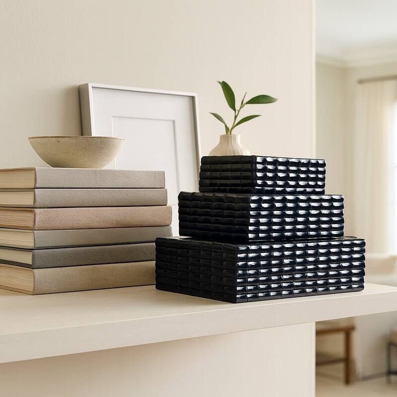 Decorative Box Set with Lid - Set of 3, 12", 11", 10", Blue - 12.0" - Blue - 12.0"