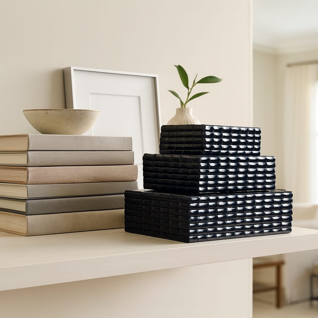 Decorative Box Set with Lid - Set of 3, 12", 11", 10", Blue - 12.0"