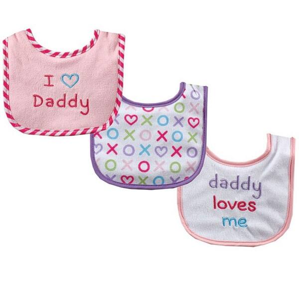 slide 1 of 1, Luvable Friends Baby Girl Cotton Drooler Bibs with Fiber Filling 3pk, Pink Dad, One Size - Pink Daddy - One Size One Size - Pink Daddy