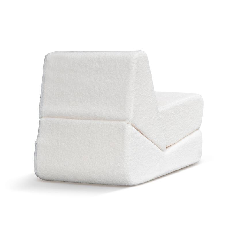 White 2-in-1 Toddler Sofa with Flip Open Lounger and Removable Washable Cover for Kids - 47.6” x 18” x 18”