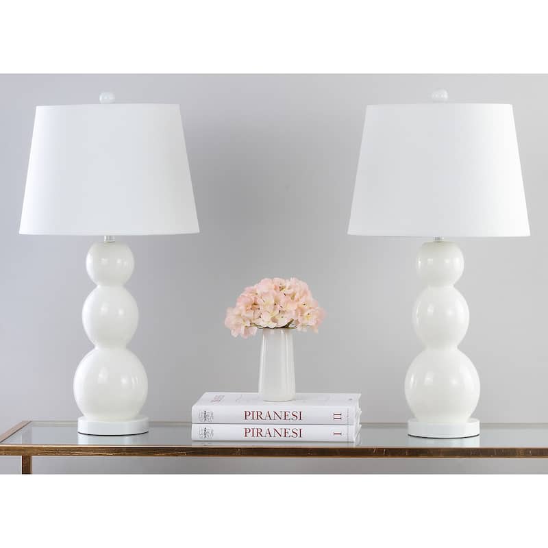 SAFAVIEH Lighting Natasha 28-inch Three Sphere Glass White Table Lamp (Set of 2) - 14"x14"x26.5" - 14Wx14Dx27H