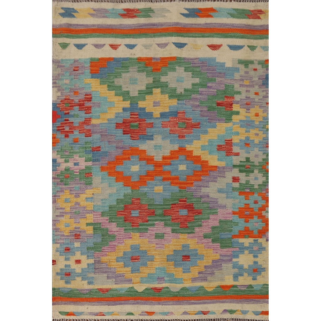 Reversible Kilim Accent Rug Hand-Woven Geometric Wool Carpet - 3'6"x 5'1"