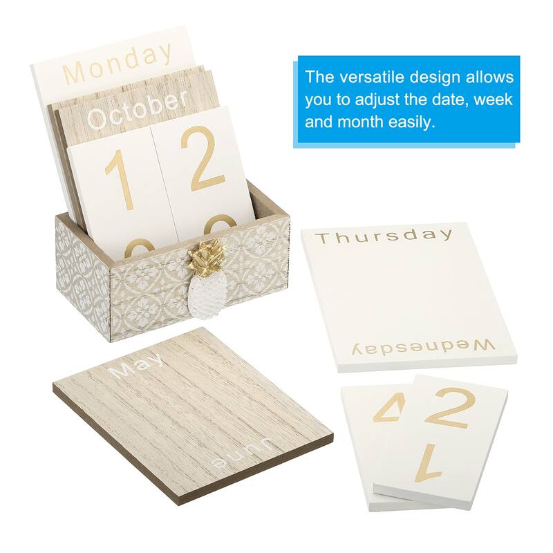 Vintage Wood Block Perpetual Calendar, Wooden Display Blocks Style 1 - Brown