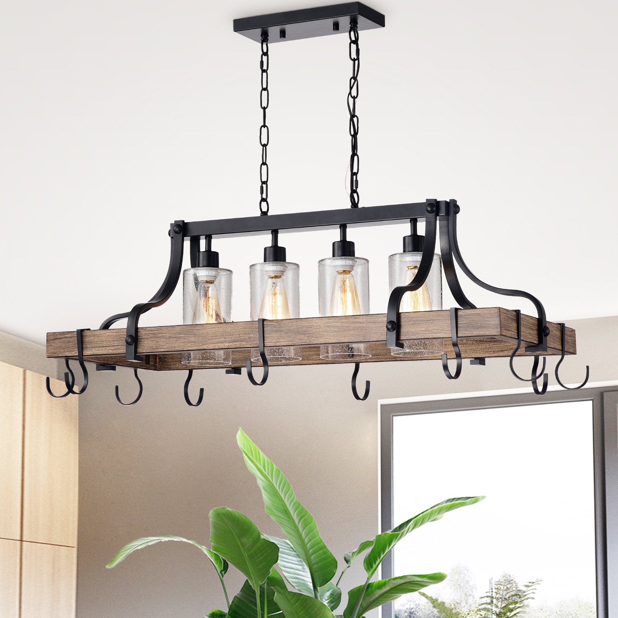 Warehouse of Tiffany Blakes 4-light Metal Kitchen Island Chandelier with Pot Hooks