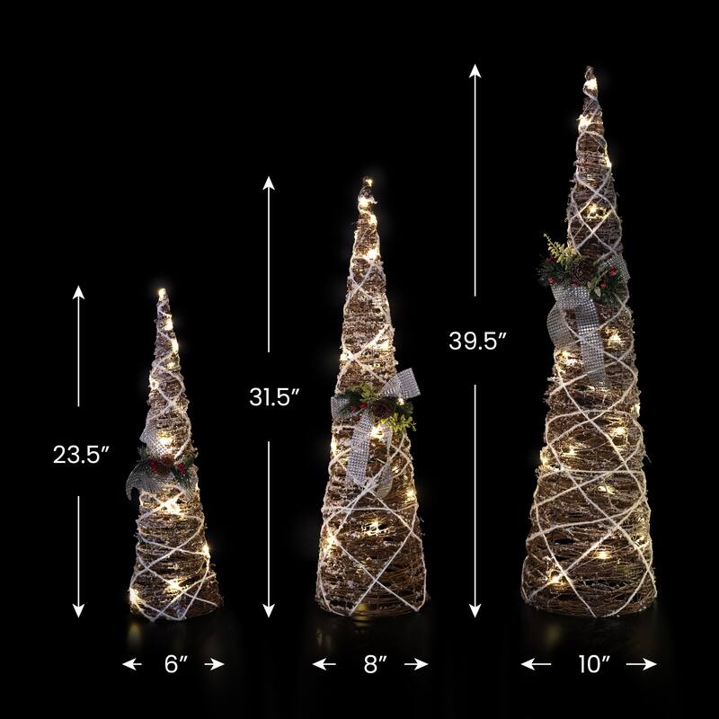 3 LED Lighted Pine Berries Cone Christmas Tree Decorations 39.25"