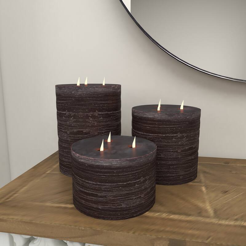 Modern Wax and Led Black Flicker Candles (Set of 3) - S/3 4", 6", 8"H - S/3 4", 6", 8"H