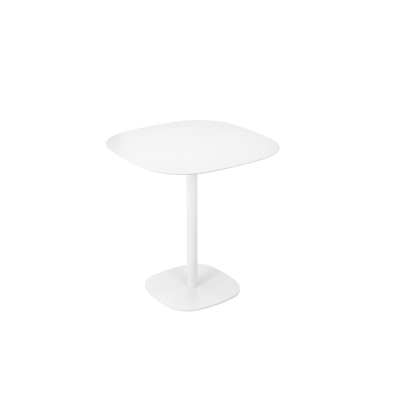 Liki 28 Inch Bistro Dining Table, Round Top and Base, Modern White Metal