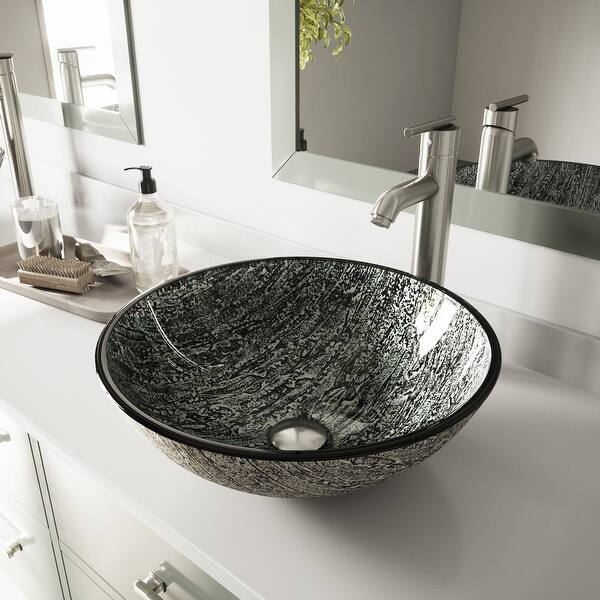 slide 2 of 14, VIGO Giovanni 17"L x 17"W Glass Vessel Sink and Seville 13"H Faucet Set