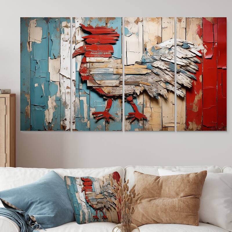 Designart "Rustic Rooster Wooden Peck I" Chicken Extra Large Canvas Set ...