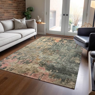 Machine Washable Indoor/ Outdoor Abstract Modern Chantille Rug