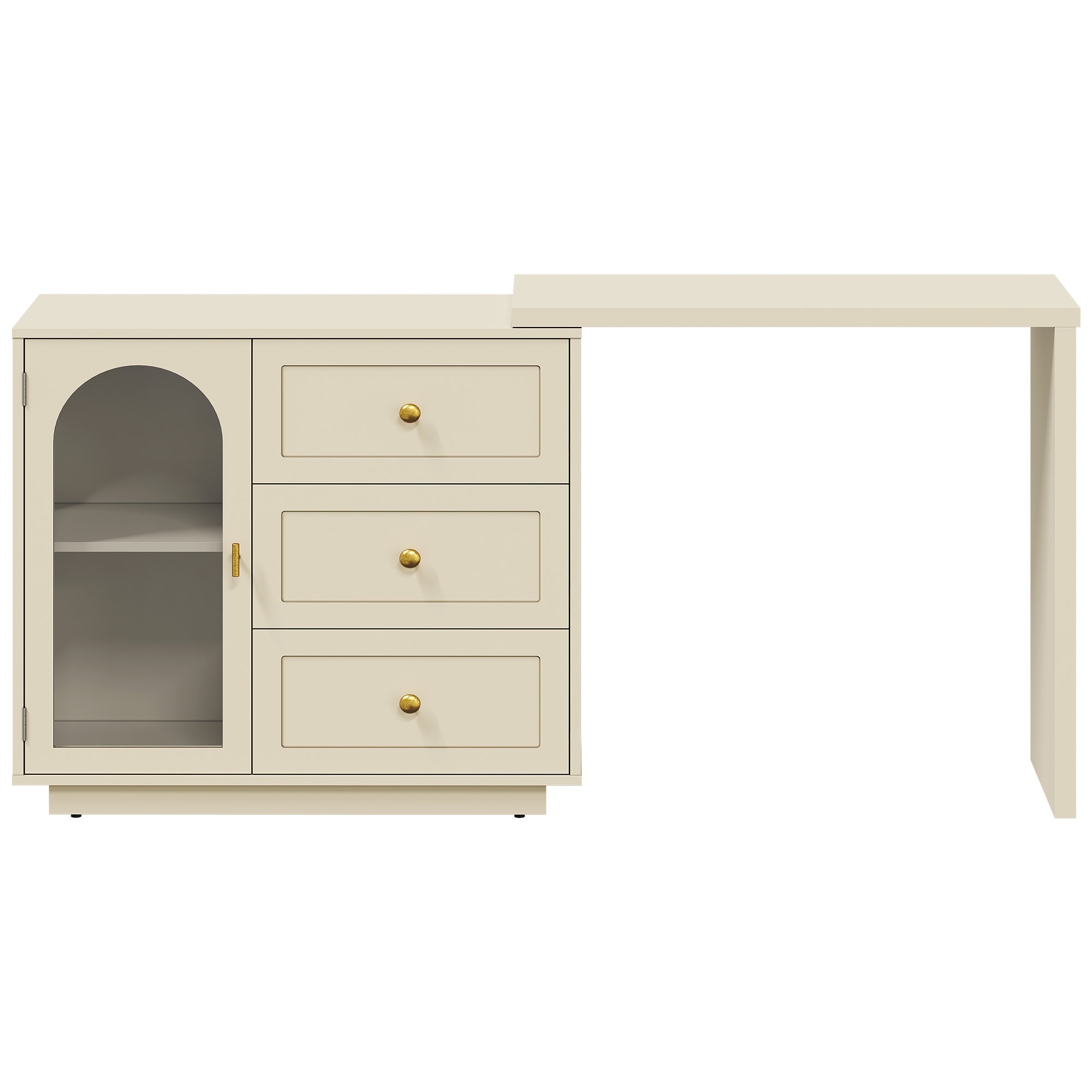 Extendable Makeup Vanity Desk with 3 Drawers & 1 Door