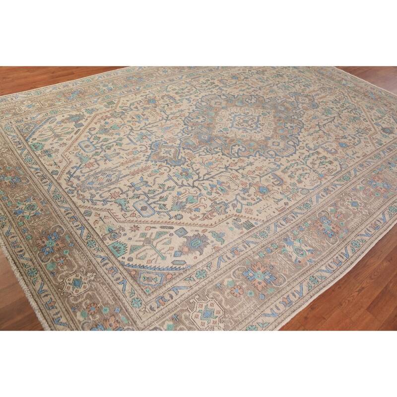 Geometric Tabriz Persian Area Rug Handmade Traditional Wool Carpet - 7'10"x 11'1"