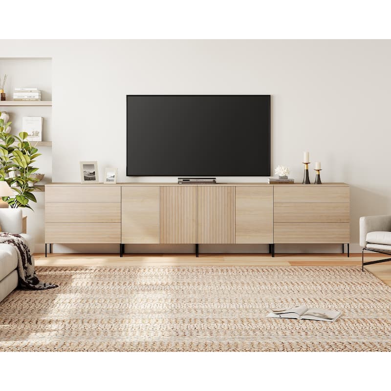 Modern Reeded Dresser TV Stand For Tvs Up To 120 Inch, Entertainment Center With Drawers - Beige