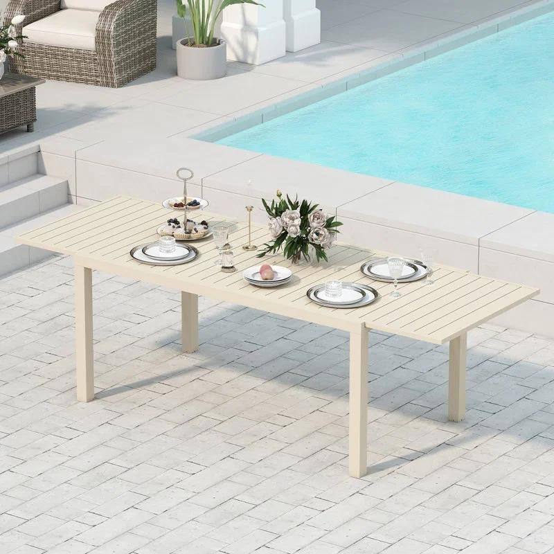 Domioutdoorliving 97.2"L Extendable Aluminum Outdoor Dining Table - Beige