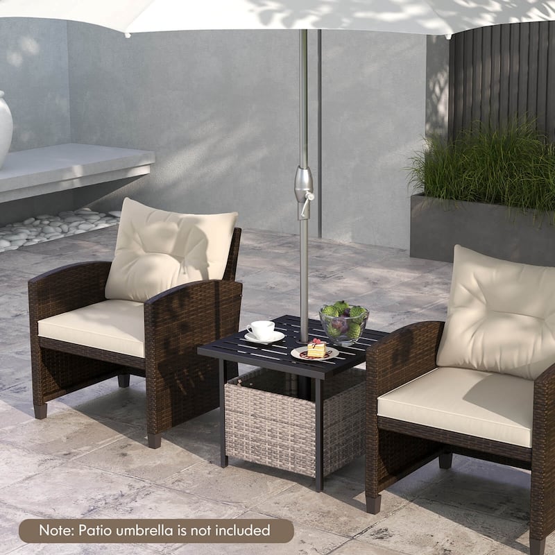 Costway Rattan Wicker Steel Side Table Outdoor Furniture Deck Garden - See Details