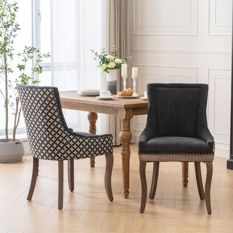 American Design Thickened Fabric Dining Chairs Set of 2,Solid Wood Legs, Bronze Nail Head