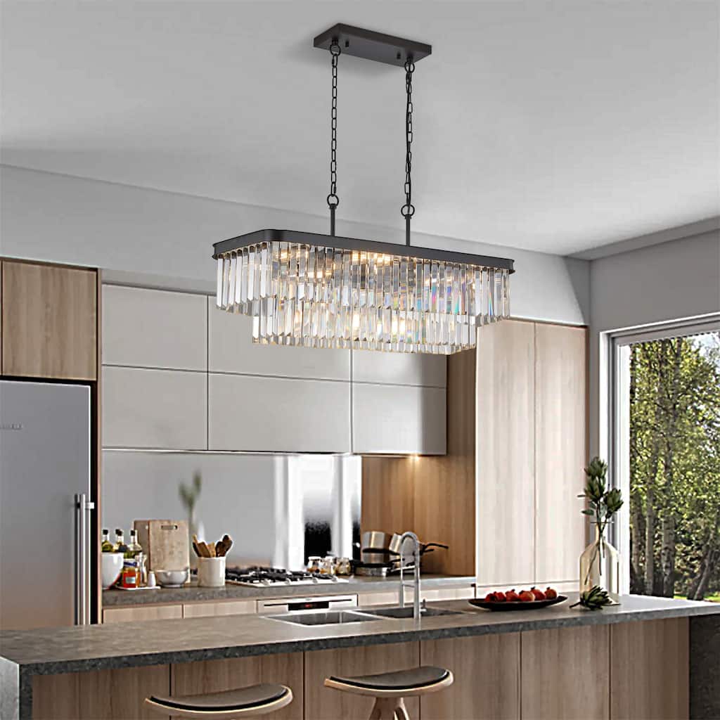Rectangular Crystal Chandelier Adjustable