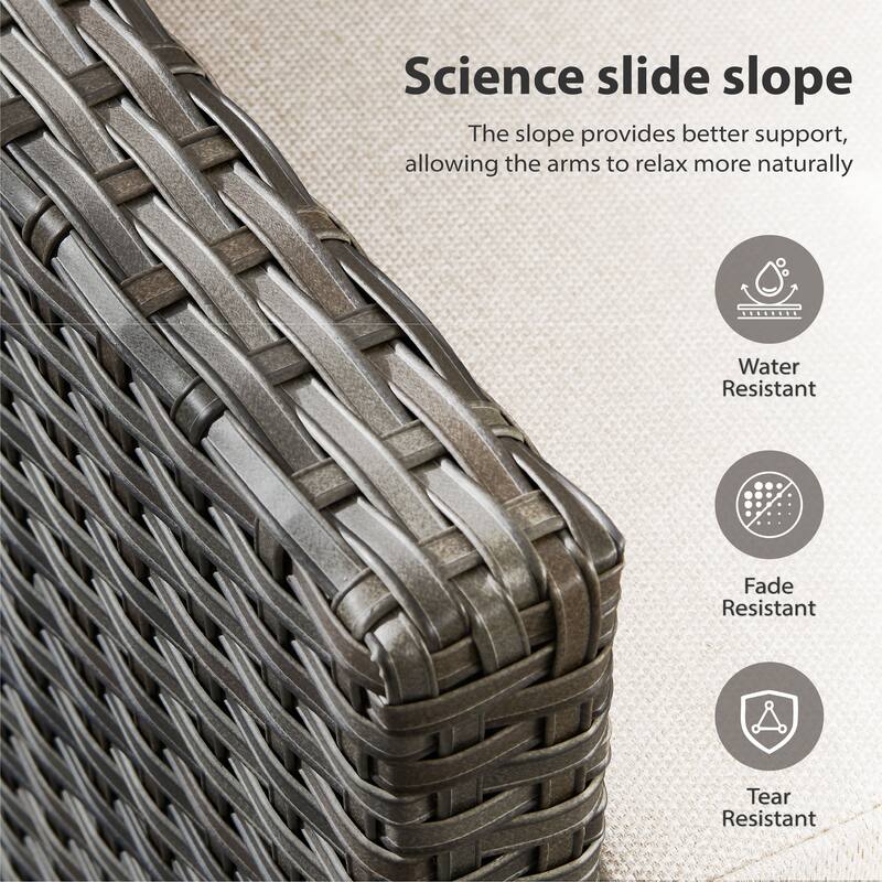 Meyreso Gray Wicker 3-Seat Patio Sofa with 4-Inch Thick Cushions and ottomans