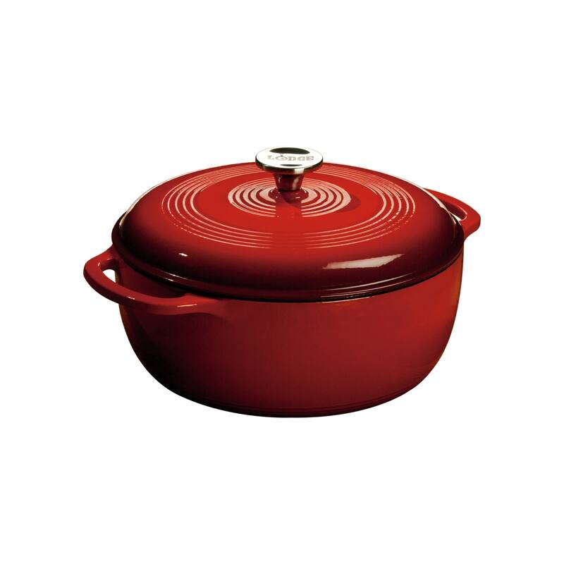 Lodge 6 Quart Red Essential Enamel Cast Iron Dutch Oven, Red
