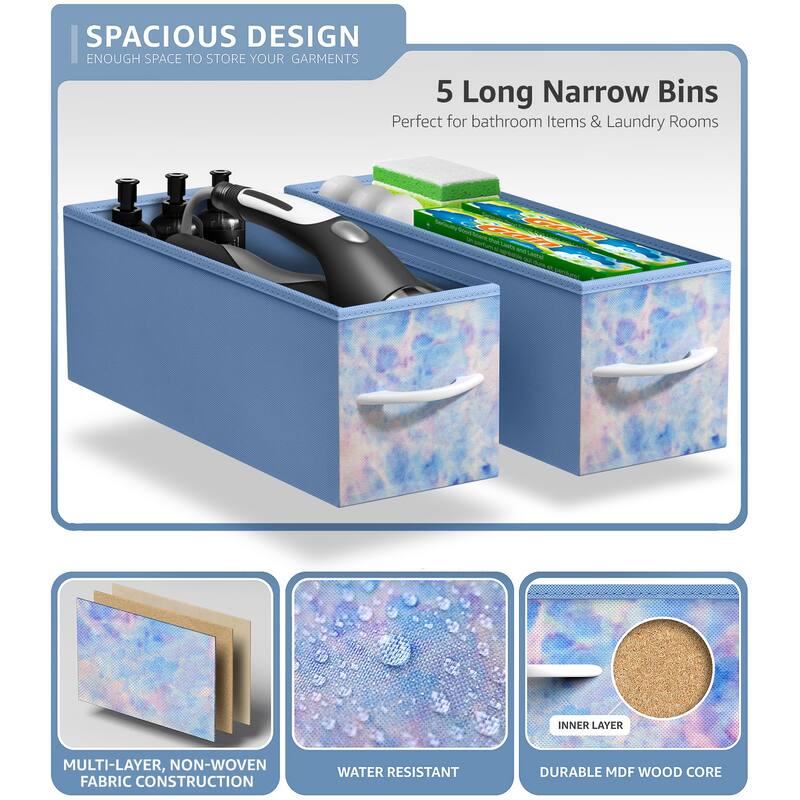 Sorbus Narrow Dresser with 5 Drawers - Vertical Slim Storage Chest of Drawers with Steel Frame, Wood Top & Easy Pull Fabric Bins