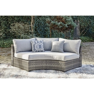 Signature Design by Ashley Harbor Court Hand-woven Wicker-look Curved Loveseat - 86"W x 42"D x 34"H