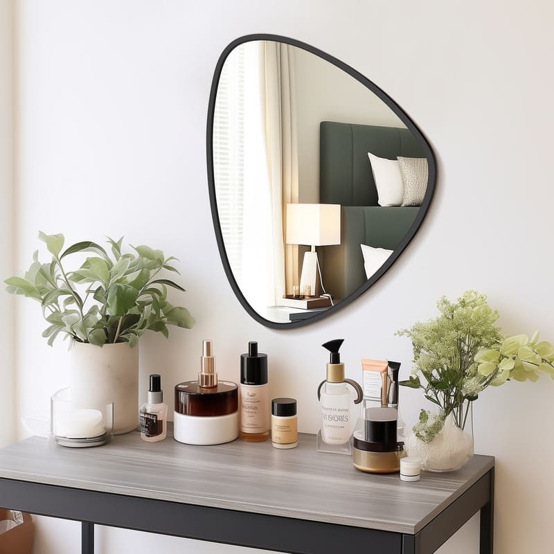 Aluminum-framed Pebble Asymmetrical Decorative Mirror - Black - 19x24 in