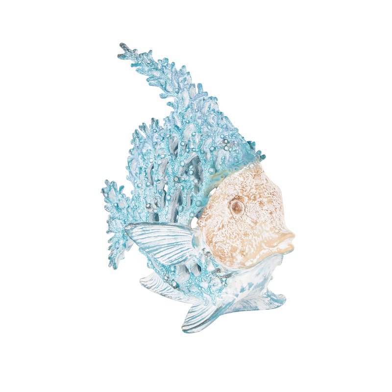 Polystone Textured Fish Decorative Sculpture with White Fins - Blue or Red