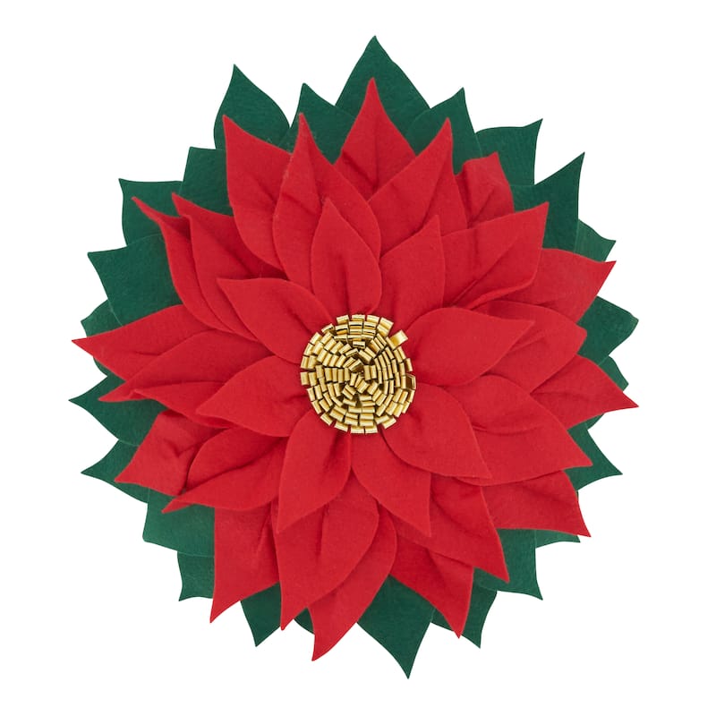 Felt Poinsettia Poly-Filled Throw Pillow - 16"x16"