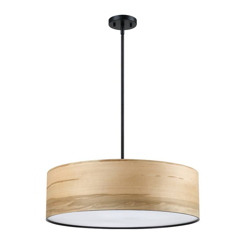 Breaux 5-Light Wood Veneer Drum Chandelier with Black Canopy - 24" Width